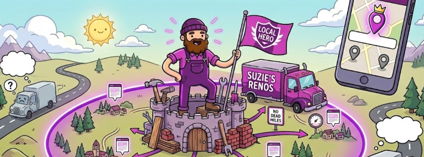 banner of local hero holding a flag, owning his backyard.